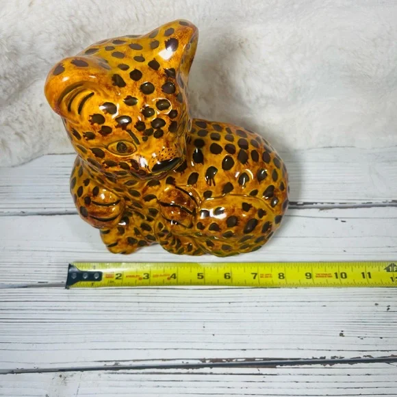 Vintage Molded Glazed Ceramic Baby Leopard Cheetah Cub 8”Animal Figurine Statue - Picture 13 of 15